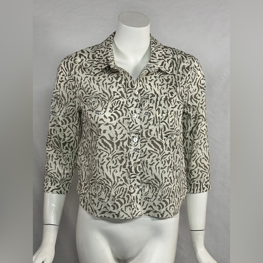 Hope for Flowers by Tracy Reese Size S Stylized Cat Animal Print Blouse